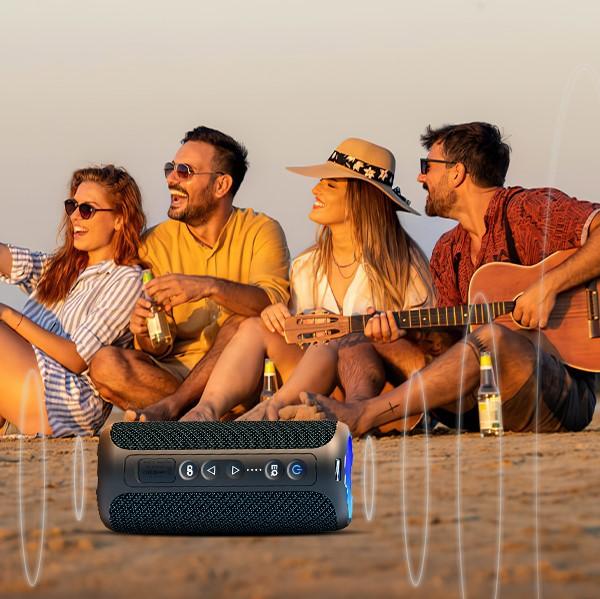 רמקול בלוטות' נייד Ortizan X8 X10 Pro עם סאונד סטריאו 40W, בס עשיר, עמיד במים IPX7, 30 שעות זמן נגינה, אורות בצבעים מעורבים, 3 מצבי EQ
