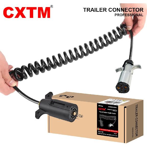 7 Pin To 6 Pin Trailer Adapter, RV 7 To 6 Trailer Wire Kit, 7-Wire To 6-Wire Coiled Cable with Female Receptor Trailer Adapter Stretches To 8-10 Feet