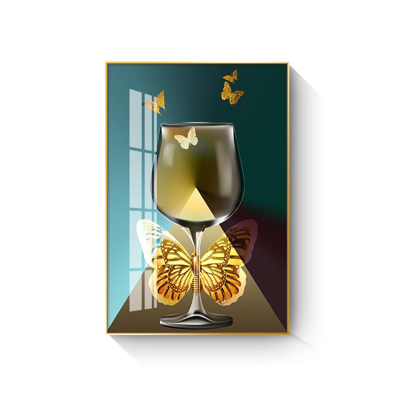 New Chinese Style Wine Glass Canvas Painting Light Luxury Feathers Posters and Prints for Kitchen Dinning Wall Decoration Quadro