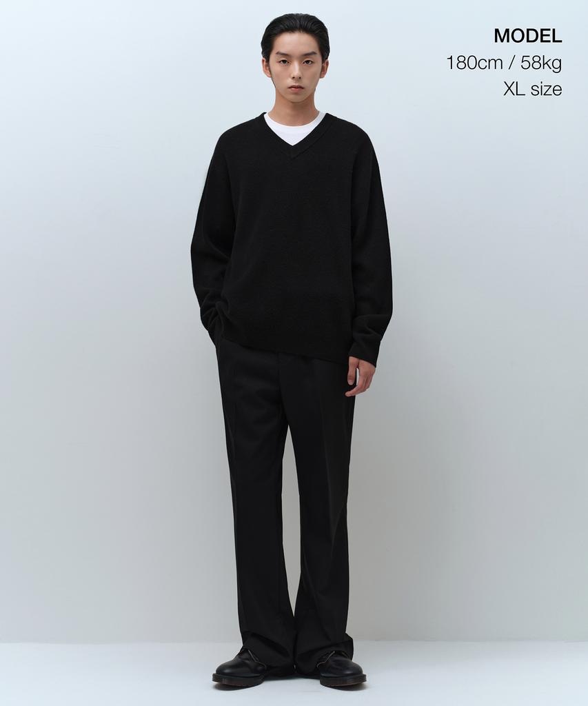 MUSINSA STANDARD [Victoria Wool] Minimal Ribbed V-Neck Knit [Black]