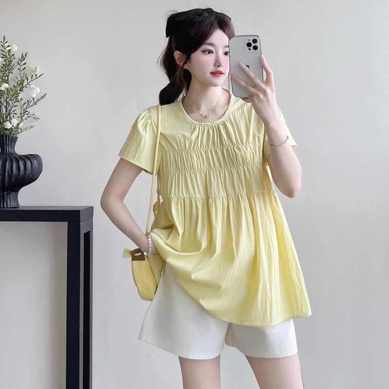 2026 Chic Maternity Summer Sweet Doll Shirt - Loose, Slimming Short Sleeve Top for Moms
