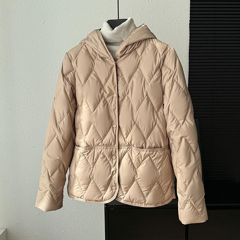 Light and thin white duck down hooded down jacket women's winter fashion pressed glue warm small casual top