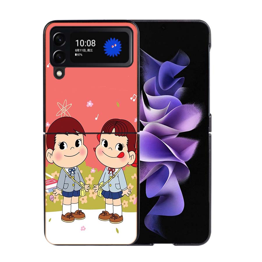 F-Fujiya M-Milky P-Peko C-chan Cartoon Phone Case For Samsung Z Flip 7 6 5G Galaxy Z Flip4 Z Flip5 Z Flip3 Coque Black Hard PC S