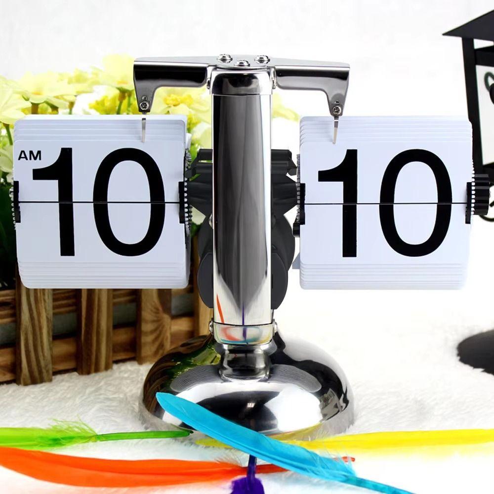 Quartz Movement Quartz Time Clocks Internal Gear Operated Metal Desk Flipping Clock Bedroom