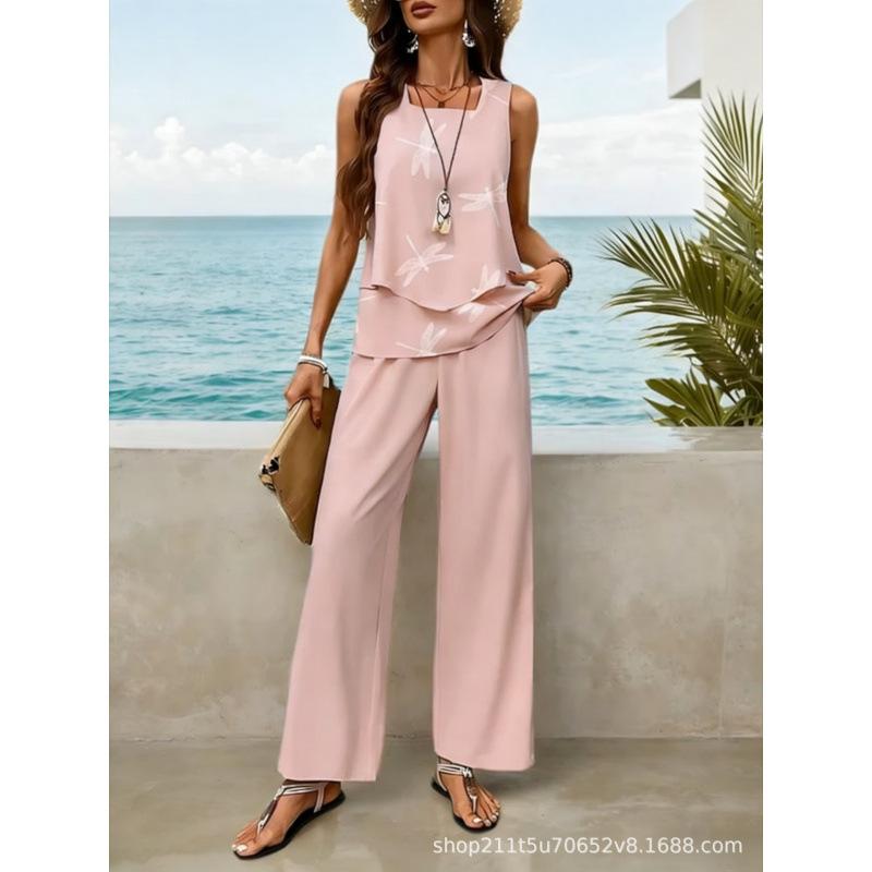European and American 1D digital printing bohemian women's sleeveless suit is suitable for daily wear and vacation spot