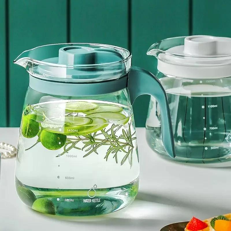 Large Capacity Kettle Transparent Heat-Resistant Glass Teapot with Handle Beverage Juice Container Office Household Water Bottle