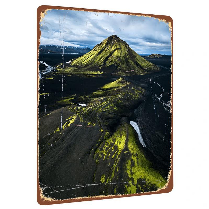 

Iceland Volcano Landscape Metal Wall Art Modern Minimalist Home Decor Creative Mural Painting 20x30cm（7.8x11.8inch）