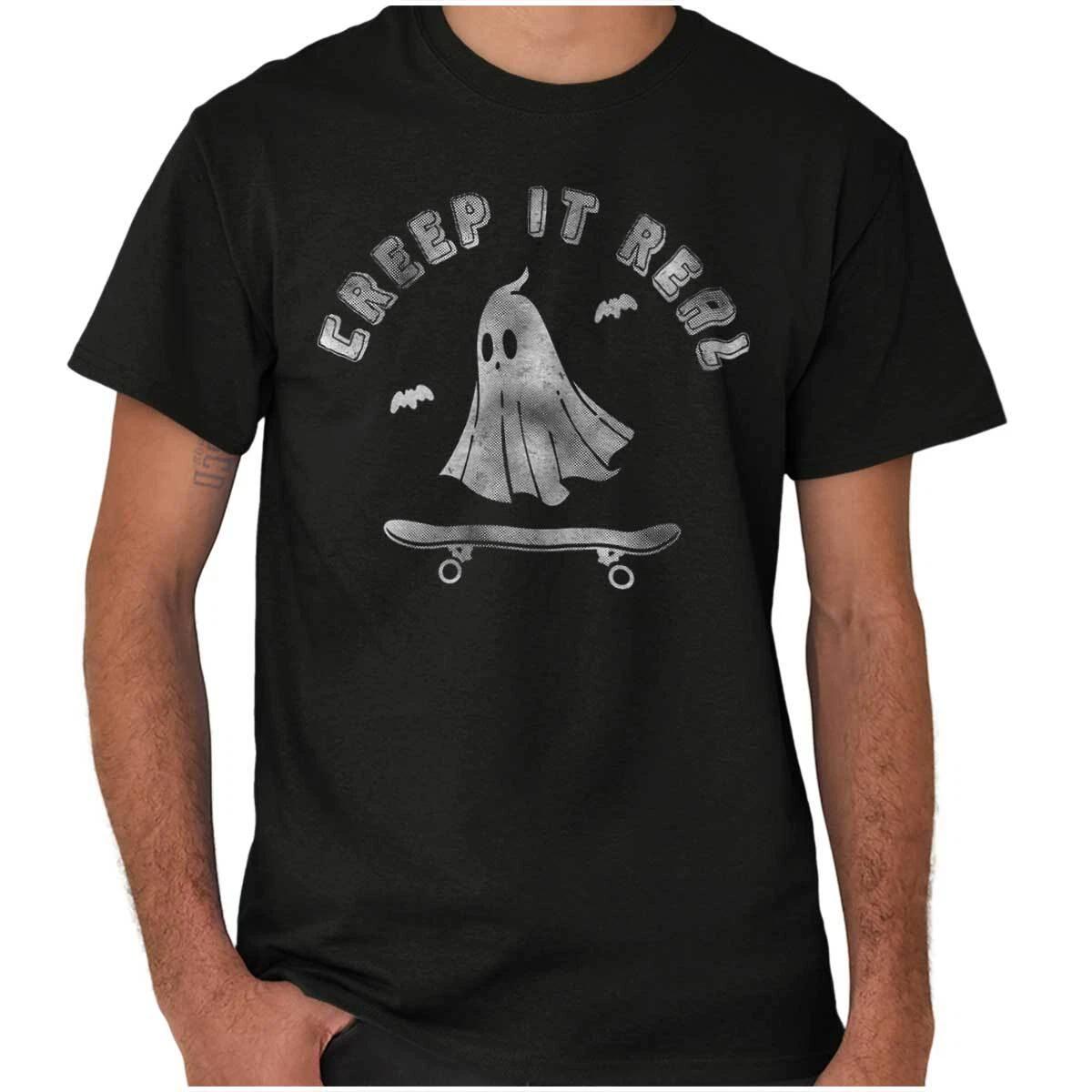 Halloween Ghost Creep It Real Skater Graphic T Shirt Men or Women XXL