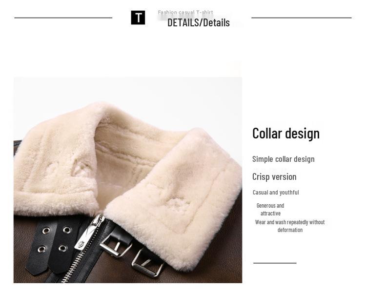 Men's Trendy Shearling & PU Leather Motorcycle Jacket - Autumn/Winter Short Lambswool Outerwear