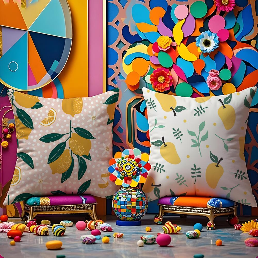 Full Print Fruit Print Pattern Pillow Case Anti-Dustmite Pillowcase Invisible Zipper Silky Short Plush Sofa Cushion Cover