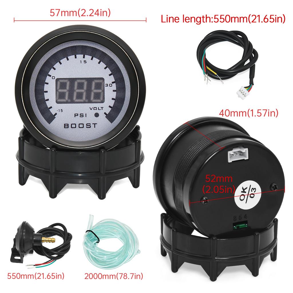 2" 52mm Digital Air Fuel Ratio Gauge Tachometer Voltmeter Boost Vacuum Water Temp Oil Temp Oil Press EGT Gauge AFR for 12V Car