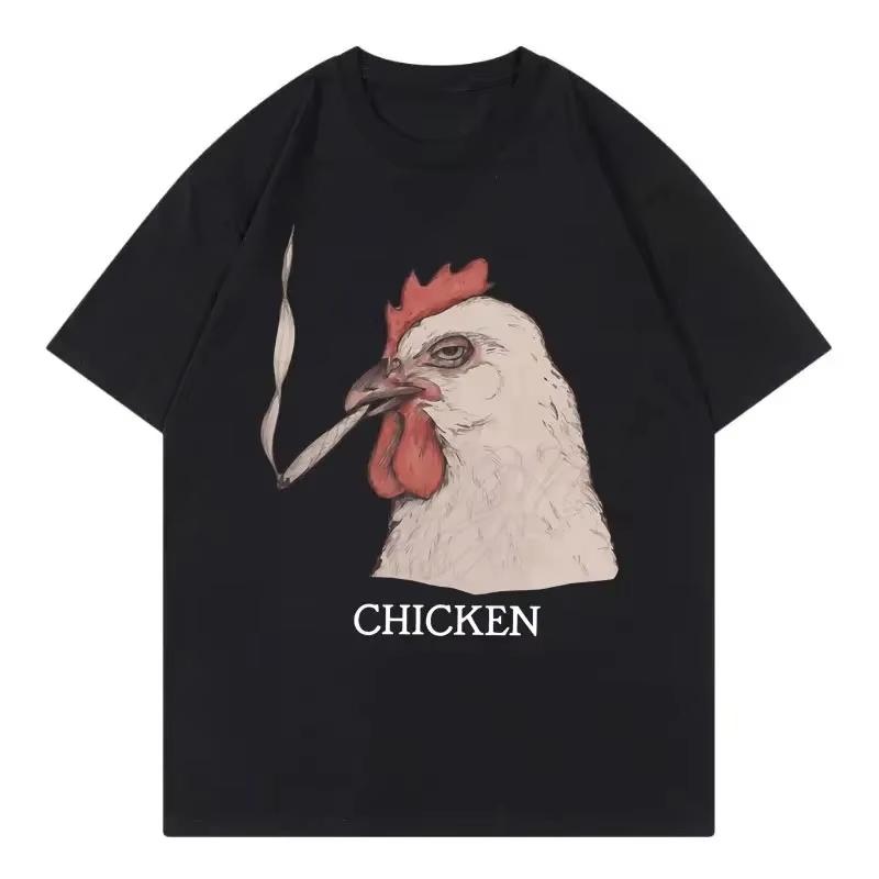 Funny Chickens Smoke Meme Graphic T Shirts Fashion Vintage Short Sleeve T-shirts Women T-shirt Unisex Women Clothing