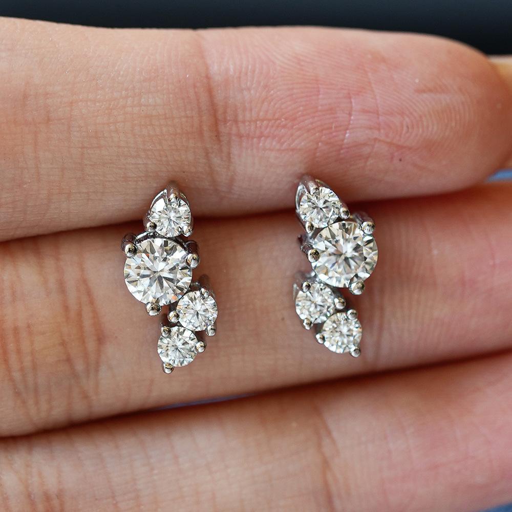 

Luxury 925 Silver Moissanite Earrings Gold Plated Climber Studs Brilliant Cut Engagement Jewelry срібний
