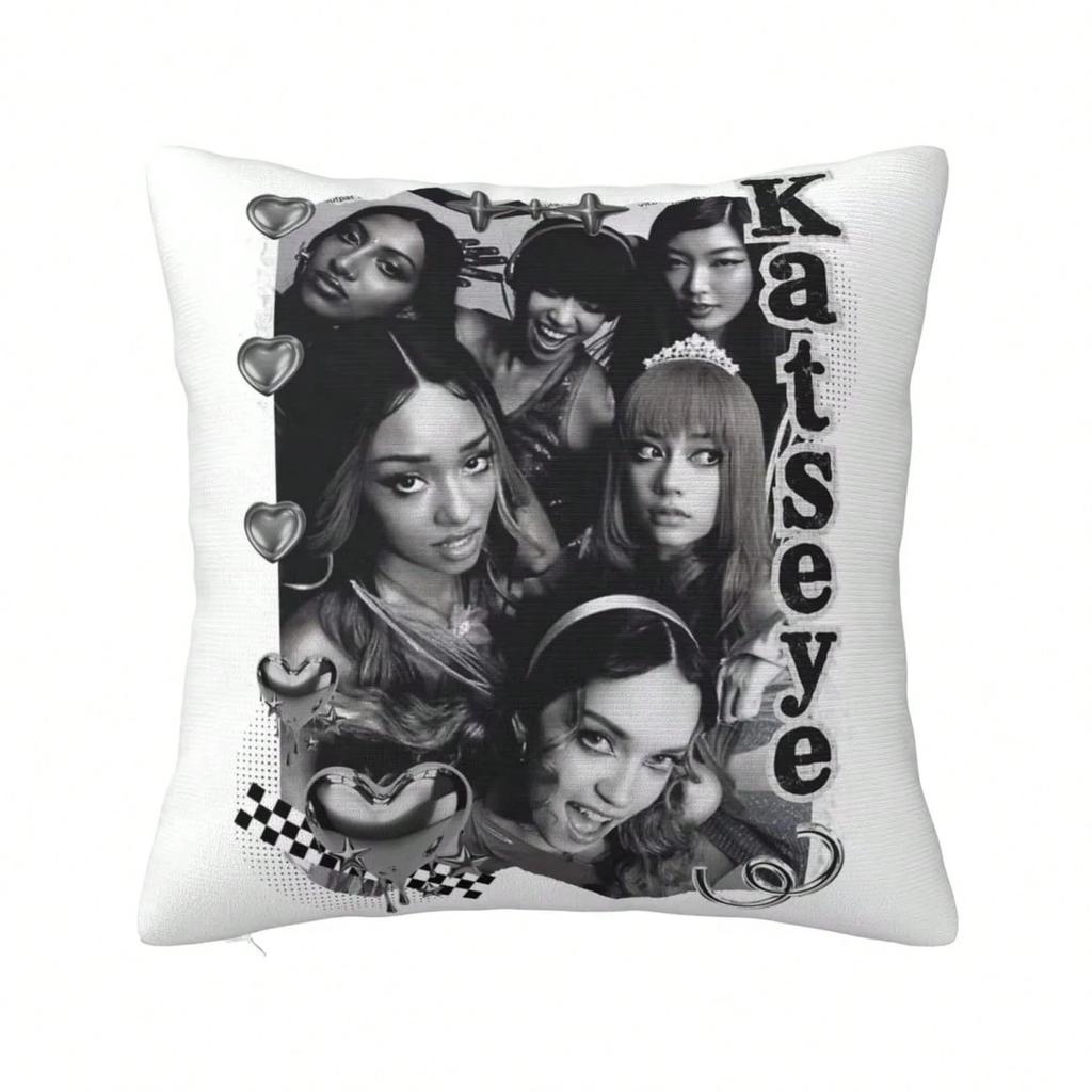 1Pc Katseye Global Girl Group Pillow Cover, Polyester 2D Double-Sided Print, Soft Square Cushion Case For Bedroom & Dorm, Fan Me