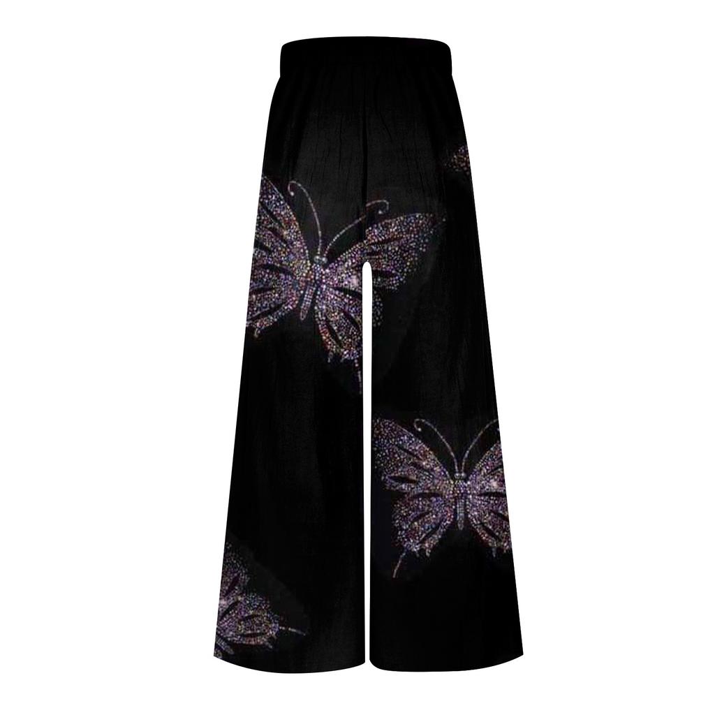 Damenmode, lockerer, lässiger Druck, elastische Taille, taschenlos, weites Bein, Freizeithose