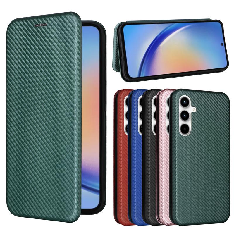 Suitable for Samsung Galaxy A35 5G Simple Carbon Fiber Self-Adhesive Phone Case Galaxy A35 5G Flip Magnetic Wallet Case