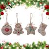 Farmhouse Christmas Stocking Ornaments Burlap Ornaments, Rustic Linen Fabric Hanging Decoration, Tree Ball Decorative for Star Shaped Vintage Pendant