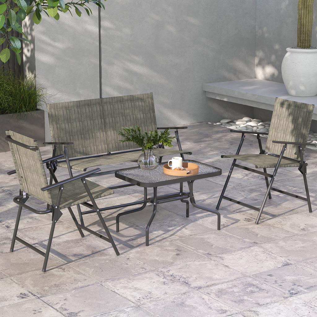 Four-Piece Metal Garden Sofa Set - Mixed Brown