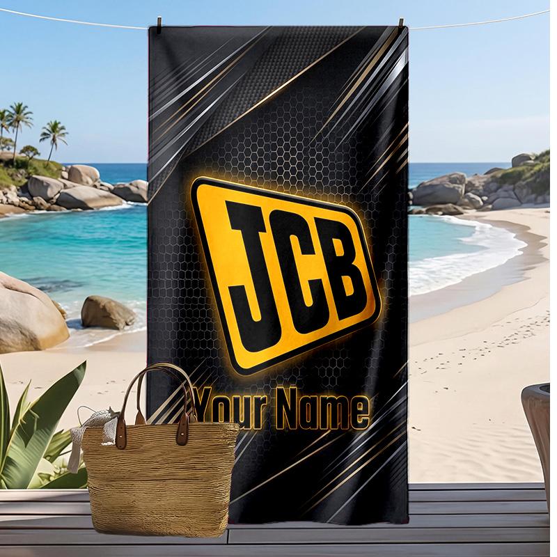JCB Custom Beach Towel, Print Your Name Text Lightweight Absorbent Towel for Swimming Travel