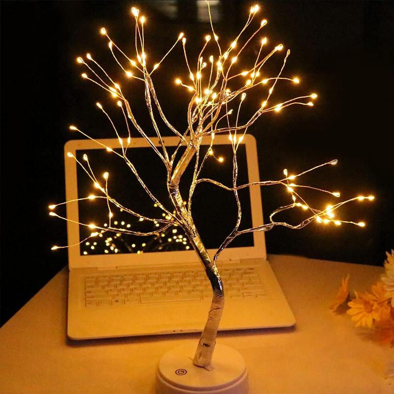 1pc Usb Powred Copper Wire Gold Leaf Lamp Golden Branches Desk Night Lamp for Night Bedroom Living Room Kid Room Decor Lighting