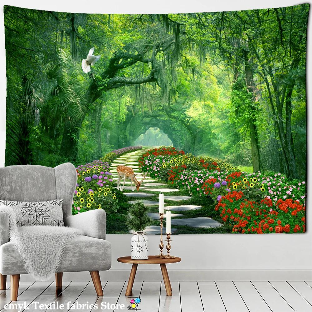 Bamboo Forest Flying Pigeon Path Tapestry Wall Hanging Hippie Tapiz Psychedelic Mystery Simple Natural Home Decor