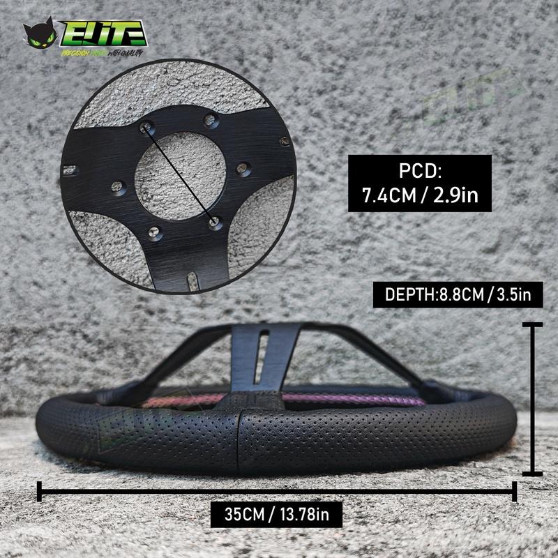 JDM Univerzální 14palcový kožený volant Modifikovaný sportovní volant pro auto Růžové prošívání