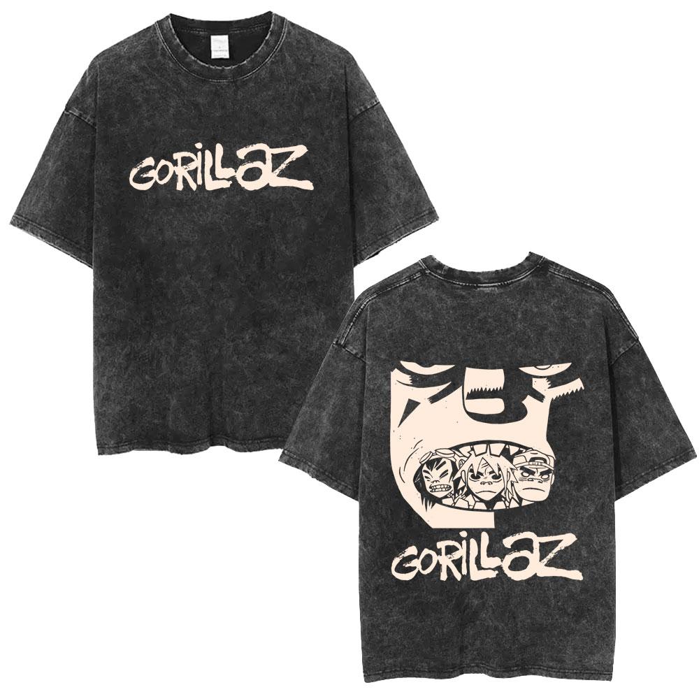 

Washed Vintage Rock Band Gorillaz Merch Tshirt Men Women Fashion Hip Hop Oversized T Shirts Mens Gothic Punk Short Sleeve Tees S