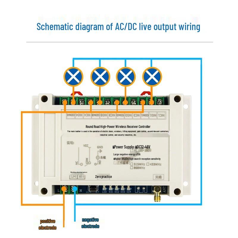 DC 12V-48V Wireless 4-Channel Remote Control Switch for Motor, Gate, and Lights