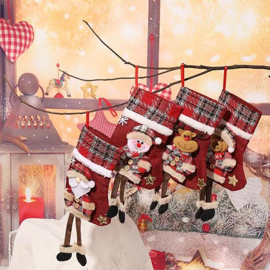 Christmas Stockings Large Plush 3D Santa Snowman Reindeer Bear Hanging Stockings for Mantel Tree Fireplace Holiday Party Decor