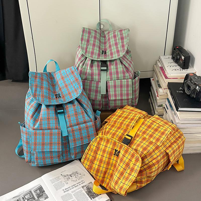 Vintage Plaid Men's Backpack Student Backpack Color Block Women's Schoolbag