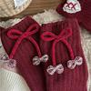 Bow Design Furry Leg Warmers Middle Tube Lolita Boots Cover Knitted Leg Warmers  Autumn Winter