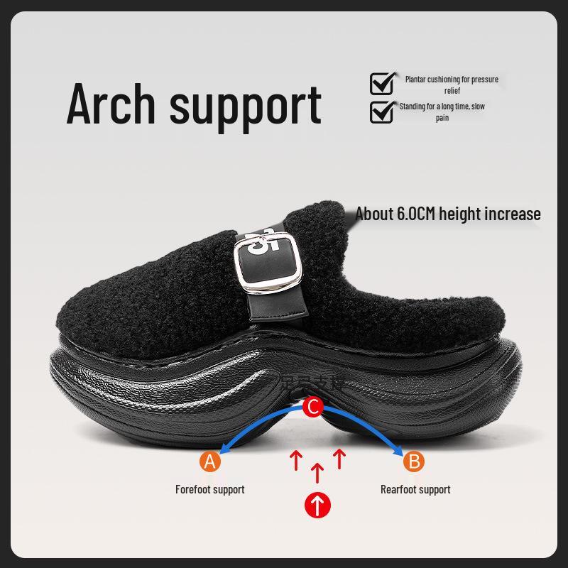 

Женские нескользящие плюшевые хлопковые тапочки, увеличивающие рост - Осень/Зима 2025, уличный стиль 36-37 fits size 35-36 чёрный