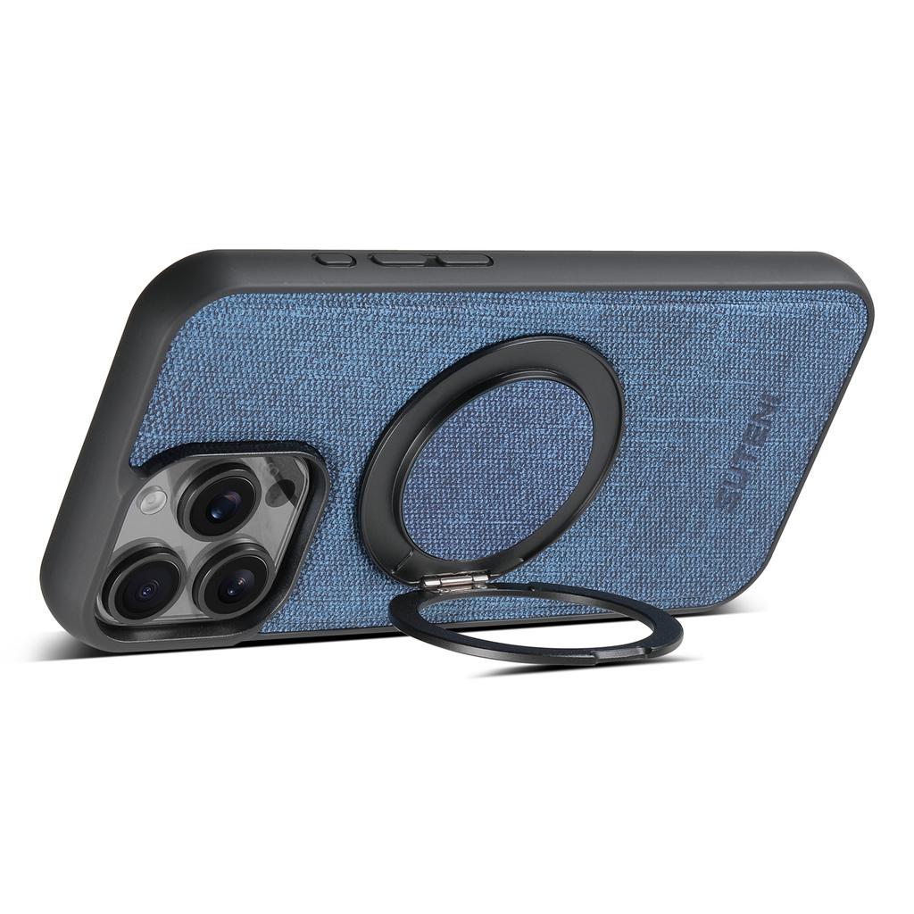 SUTENI G3 Für iPhone 14 Pro Magnetische Hülle Drehbarer Ring Ständer Jeans Textur PU TPU Handy Rückseite
