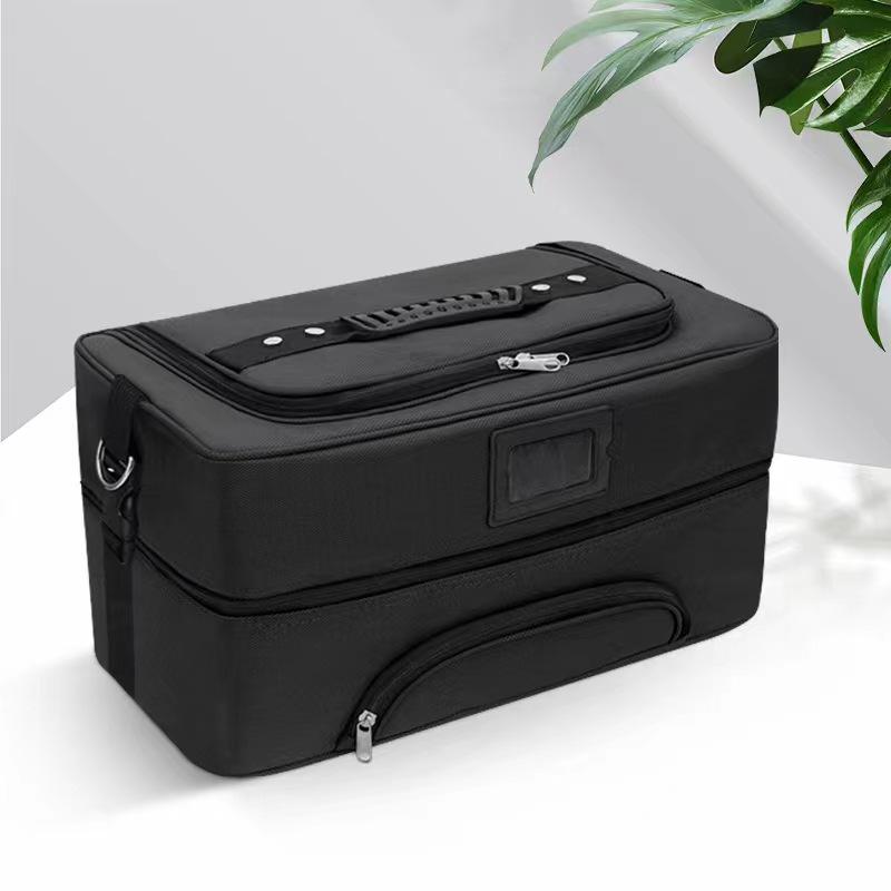 

Многофункциональная косметичка большой вместимости с двойным открыванием из ткани Оксфорд для макияжа, нейл-арта и инструментов для вышивания чёрный