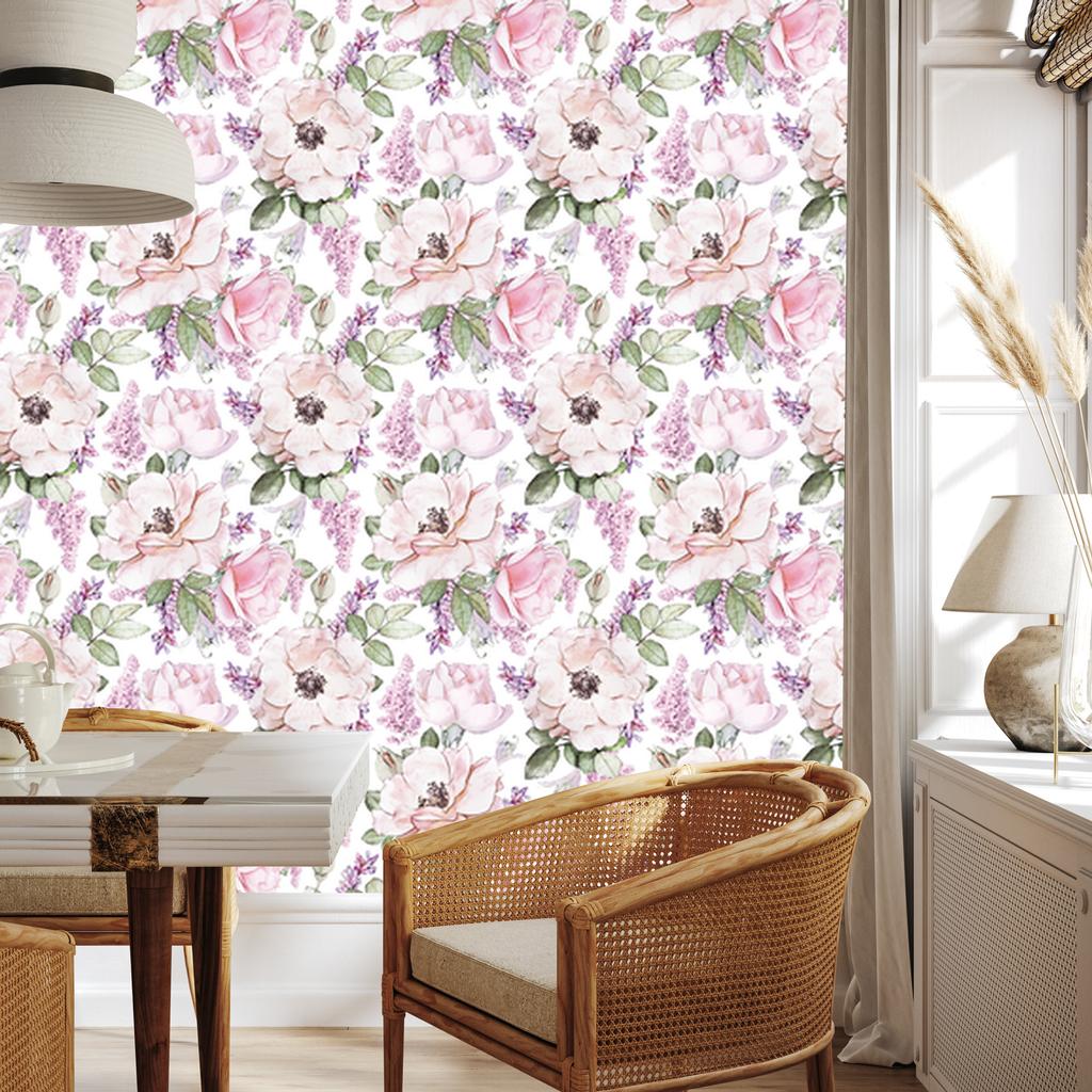 Wallpaper Roses Purple Flowers for Living Room and Bedroom 50x1000