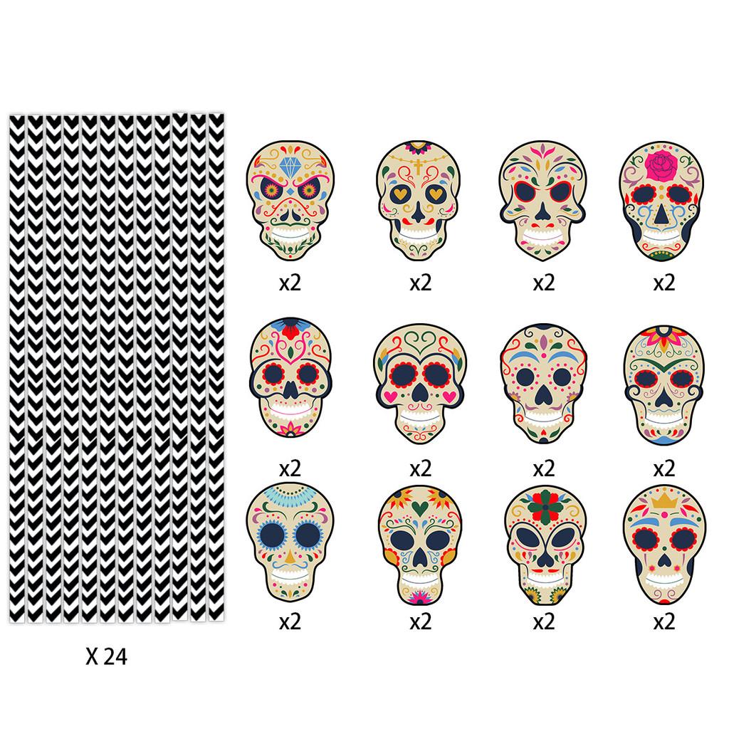 Day The Of Dead Party Decorations With Skull Paper Straws For Decor Event