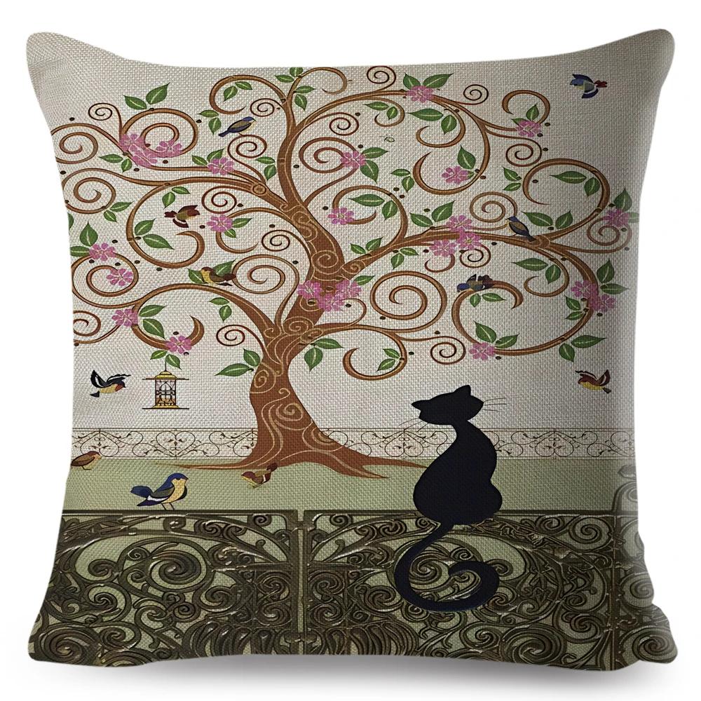 Cute Elegant Black Cat Cushion Cover Double Print Decor Cartoon Animal Pillow Case for Sofa Home Car Linen Throw Pillowcase