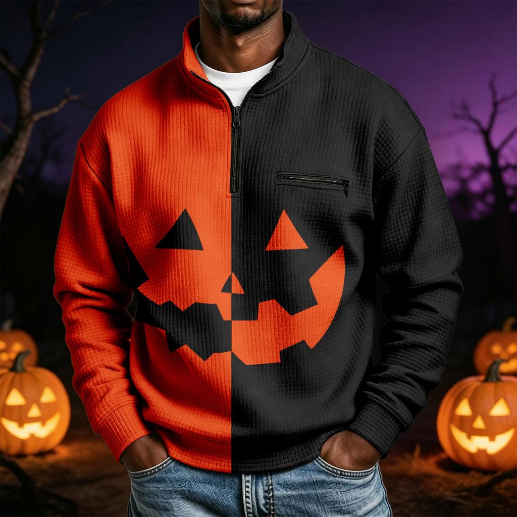 Men's Long Sleeve Sweatshirt with Halloween Print for Casual Wear