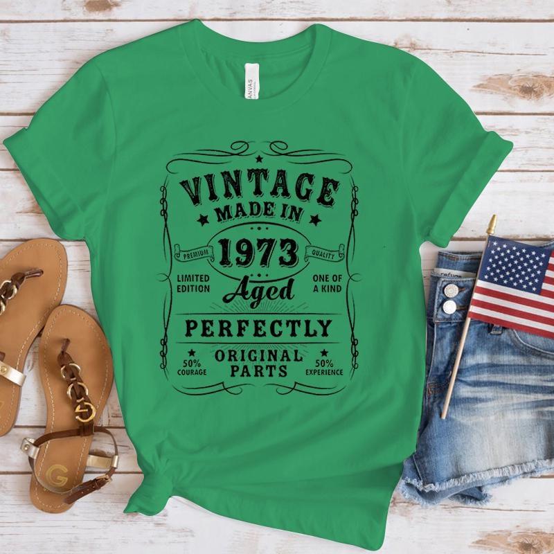 New Funny Vintage 1973 Birthday T Shirt Unisex Short Sleeve O Neck Summer Casual Vintage 1973 Letter Printing T-Shirt Top Tee