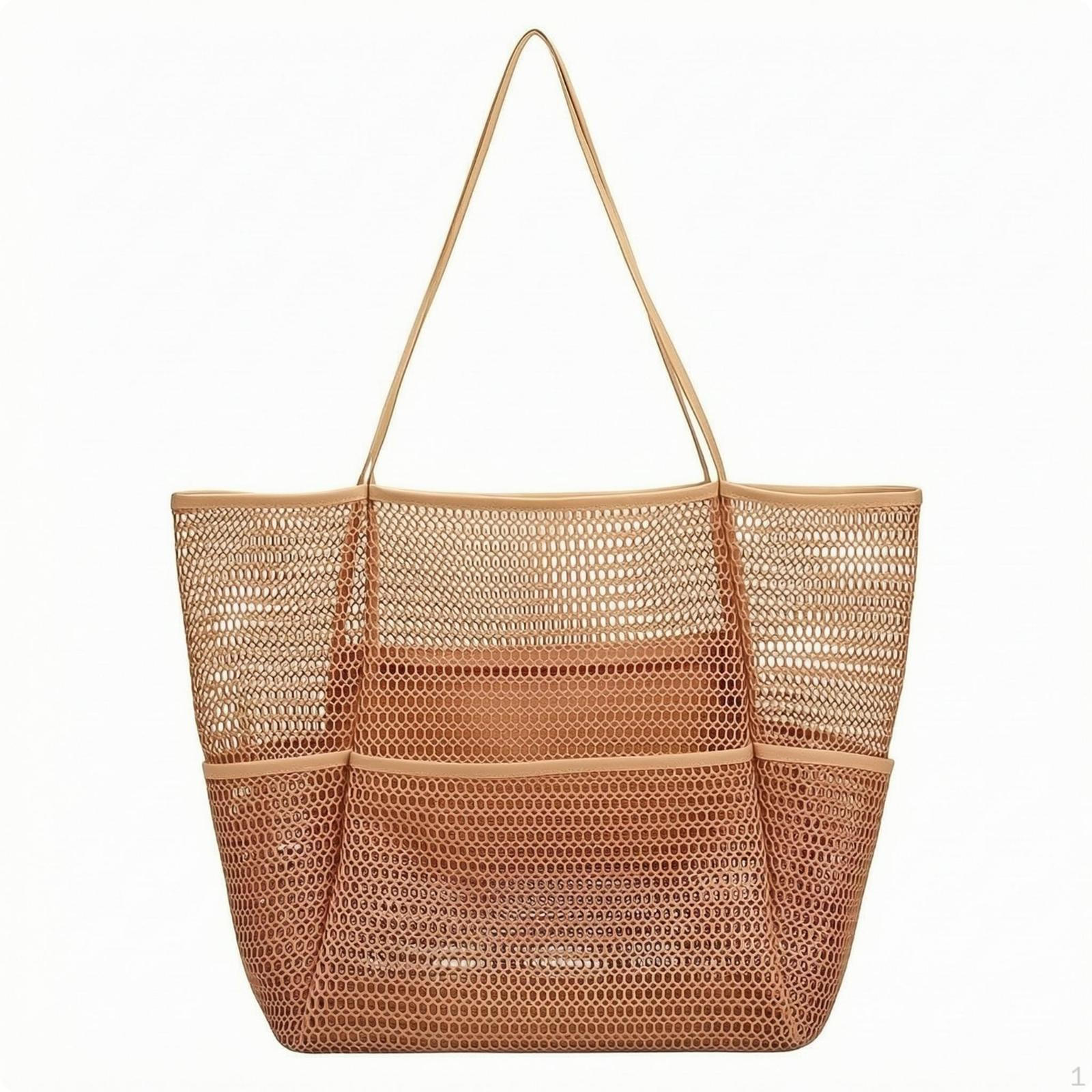 Mesh Beach Tote Lightweight Pocketed Exterior Pockets Caramel Caramel