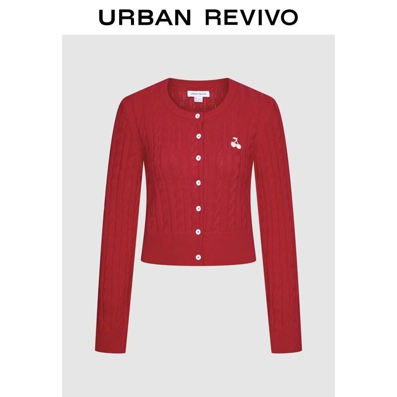 

UR 2026 Women s Cherry Embroidered Cable Knit Cropped Cardigan
