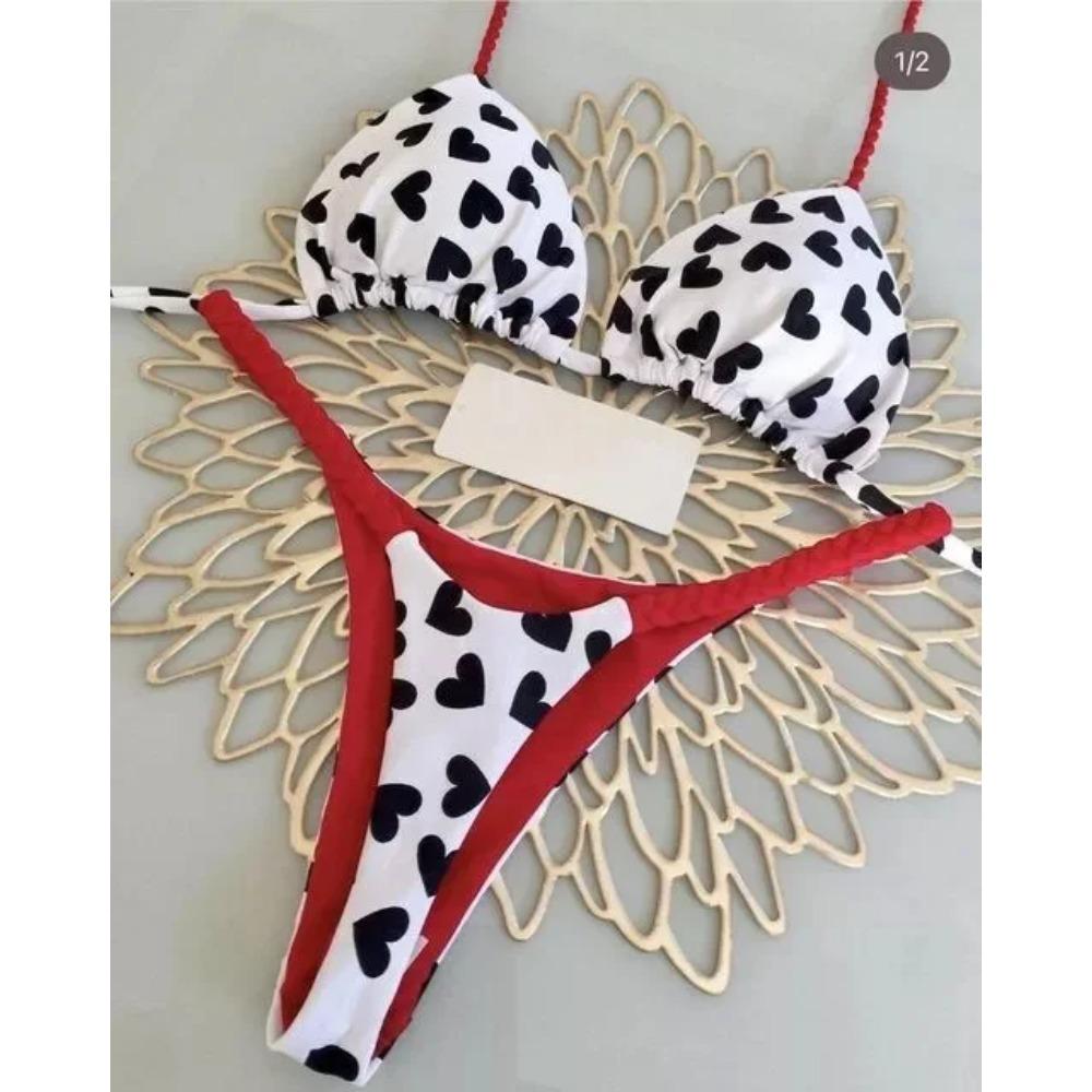 Seksowny Kostium Kąpielowy Bikini z Panterką i Wiązaniami Zestaw Trójkątny Kostium Kąpielowy Kostium Kąpielowy Push-Up Zestaw Bikini z Wiązaniami na Plaży Letni Strój Plażowy Kostium Kąpielowy Stringi