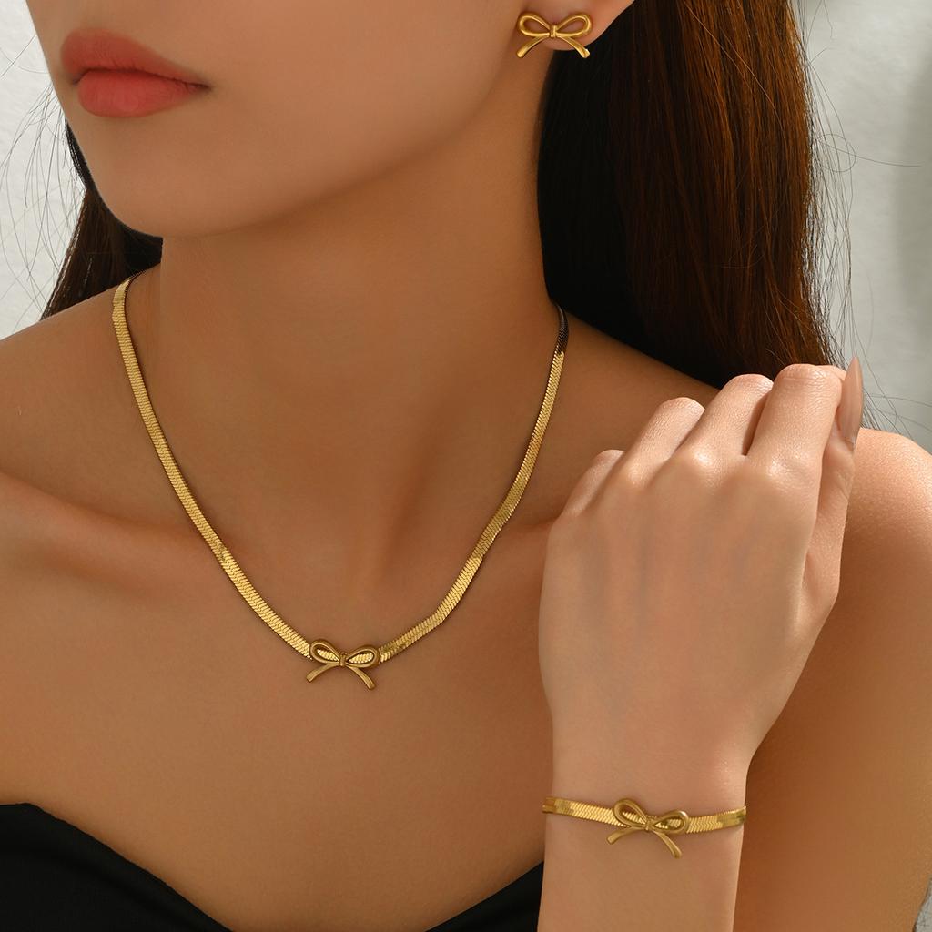 Wind jewelry, geometric bow design necklace, earrings set, niche high-end earrings for women