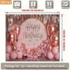 2D Pink Rose Gold Birthday Backdrop, Glitter Balloon & Floral Party Photography Background