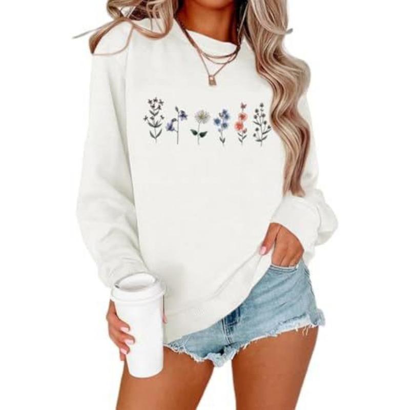 

Осенне-зимний топ с круглым вырезом и цветочным принтом, модные и повседневные женские свитшоты M