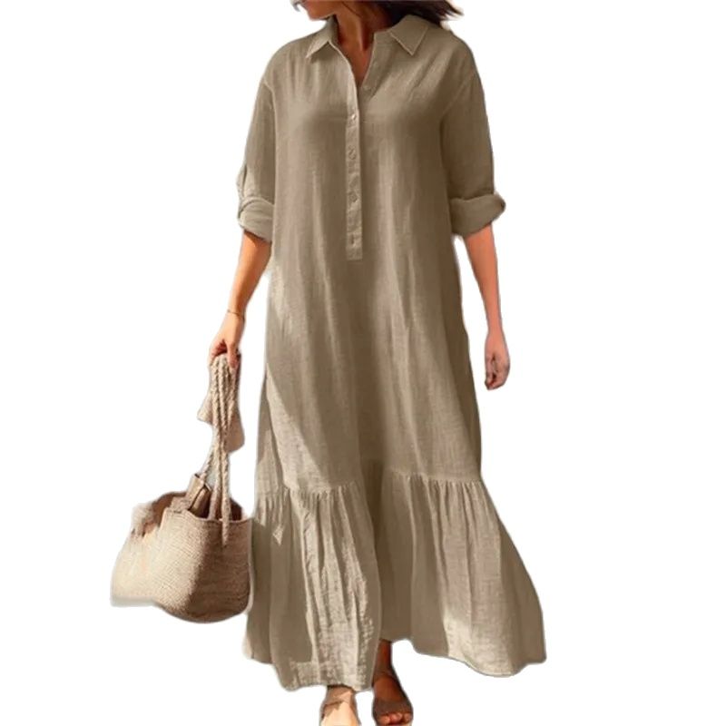 Summer Cotton Linen Women Dress Loose Long Sleeve Shirt Dresses Female Summer Casual Oversize Elegant Clothes Ladies