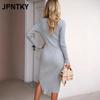JPNTKY Women's Fashion Summer Spring Solid Color Print U-Neck Long Sleeve Casual Dresses