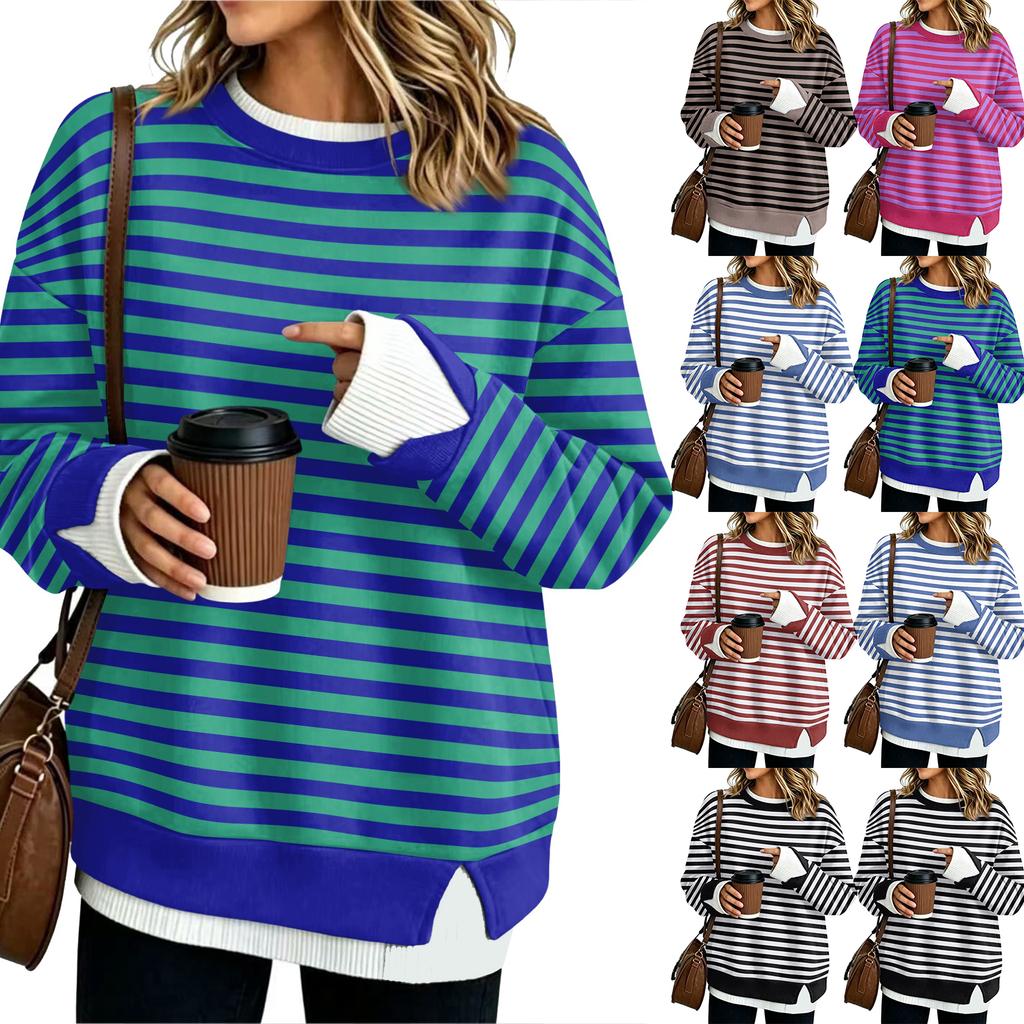 Damen Locker geschnittenes Langarm-Sweatshirt mit Streifen und Look
