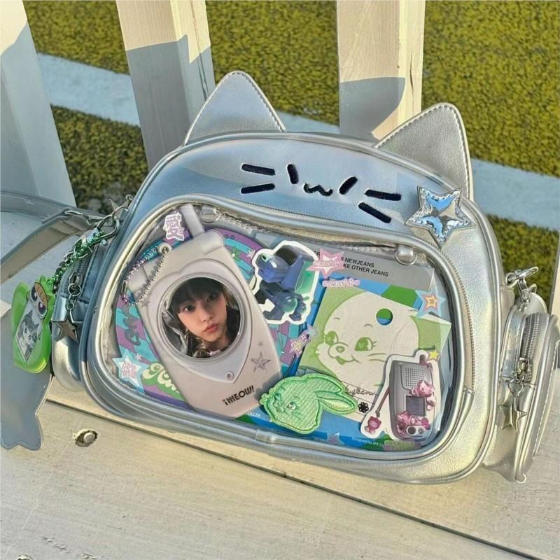 Katzen Schule Schwarzer Rucksack Ita Tasche Damen Neu Harajuku PU Leder Lolita Y2k Rucksäcke Damen Süß Niedlich Einfarbig Mochilas Ästhetisch