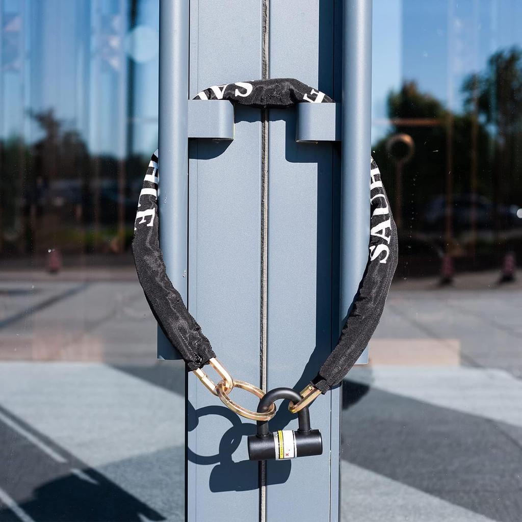 Motorcycle Chain Locks 4ft Heavy Duty Square Link Bicycle Chain Lock Gold Lock for Motorcycles, Scooters, Gates and More